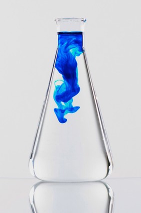 Conical flask with blue liquid