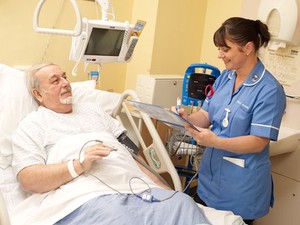 view A nurse carrying out observations on a patient