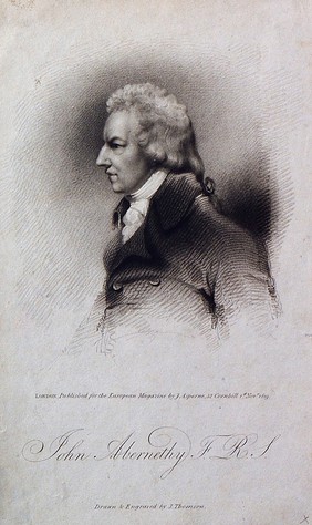 John Abernethy. Stipple engraving by J. Thomson after J. Partridge, 1819.