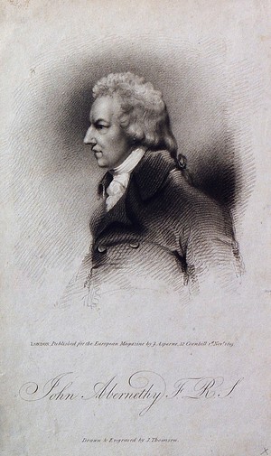 view John Abernethy. Stipple engraving by J. Thomson after J. Partridge, 1819.