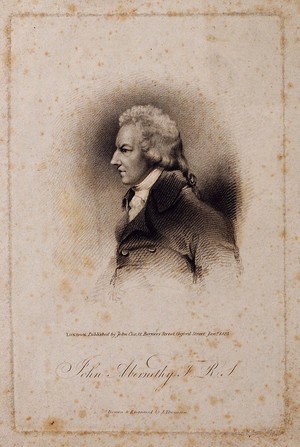 view John Abernethy. Stipple engraving by J. Thomson after himself, 1823.