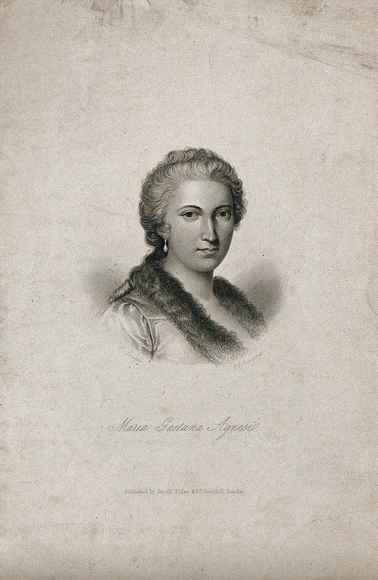 Maria Gaetana Agnesi. Stipple engraving by J. C. Armytage after M. Longhi., by James Charles Armytage