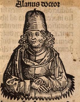 Alanus de Insulis (Alain de Lille). Woodcut.