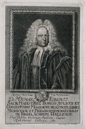 Michael Alberti. Line engraving by J. C. Sysang after J. A. Rüdiger.