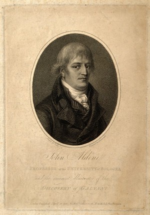 view Giovanni Aldini. Stipple engraving by L. Schiavonetti after P. Violet, 1803.