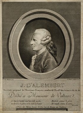 Jean le Rond d'Alembert. Line engraving by P. Maleuvre, 1775, after A. Pujos, 1774.