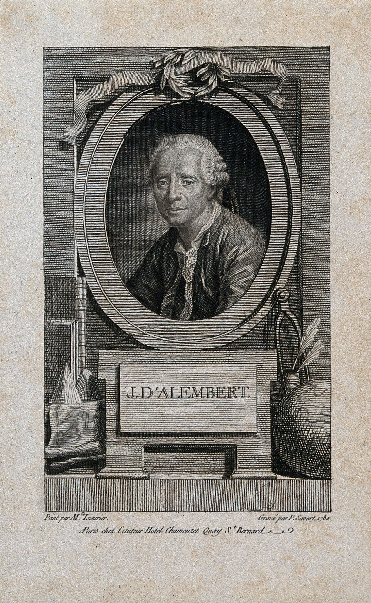 Jean le Rond d'Alembert. Line engraving by P. Savart, 1780, after Catherine Lusurier., 1780, by Catherine Lusurier