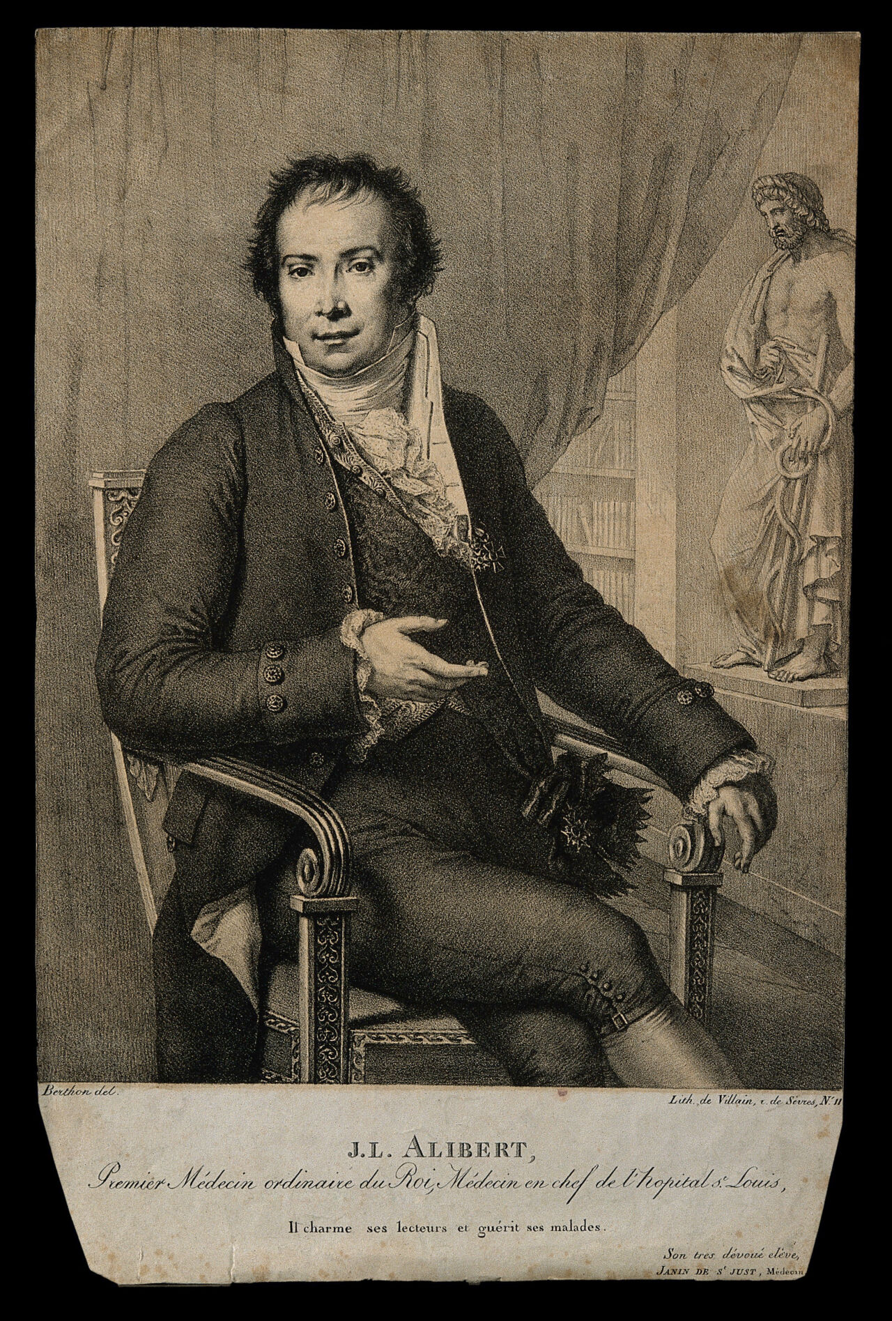 Jean Louis Alibert. Lithograph by F. Villain after Berthon., by René Théodore Berthon