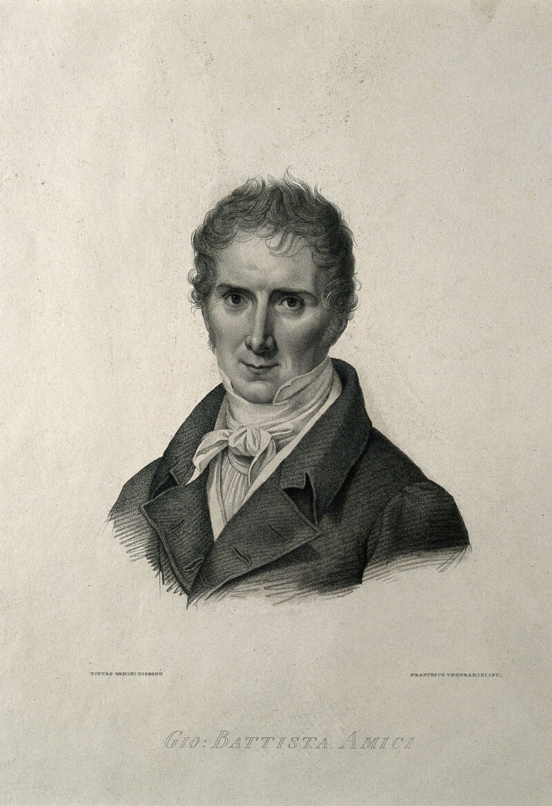 Giovanni Battista Amici. Stipple engraving by F. Vendramini after P. Ermini., 1800-1899, by Pietro Ermini