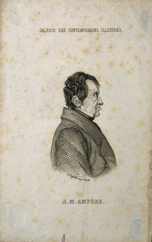 view André Marie Ampère. Etching by L. Deymarie after himself, 1846.