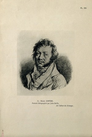 view André Marie Ampère. Reproduction of lithograph by J. Boilly.