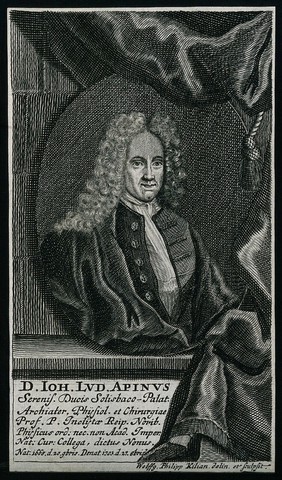 Johann Ludwig Apinus. Line engraving by W. P. Kilian, 1728.