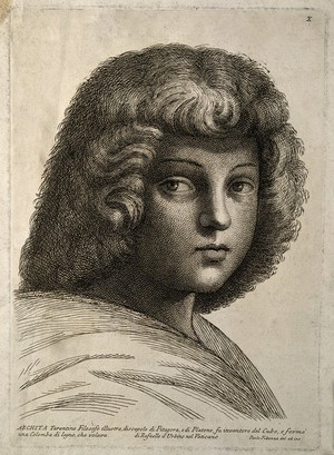 view Archytas of Tarentum. Etching by P. Fidanza after Raphael Sanzio.