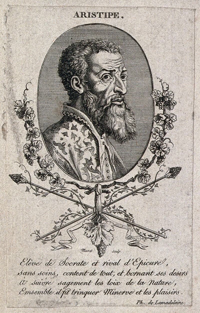 Aristippus. Line engraving by C.F. Macret., 1700-1799, by Charles-François-Adrien Macret
