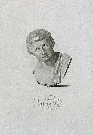 view Aristotle. Line engraving by G. Dala.