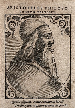 view Aristotle. Woodcut by T. Stimmer [?], 1589.