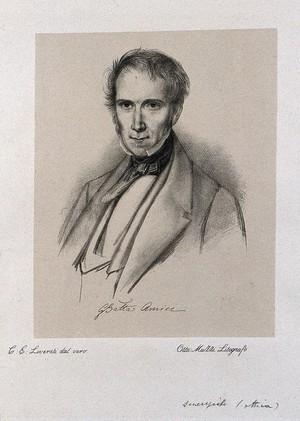 view Giovanni Battista Amici. Lithograph by O. Muzzi after C. E. Liverati.