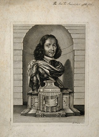 Elias Ashmole. Line engraving by M. van der Gucht, 1723, after W. Faithorne.