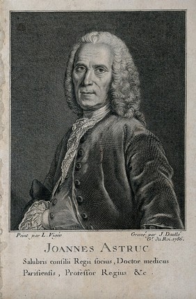 Jean Astruc. Line engraving by J. Daullé after L. Vigée, 1756.