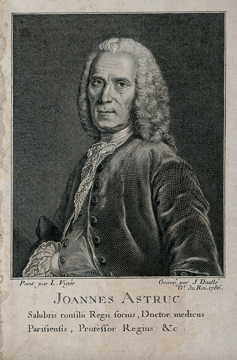 Jean Astruc. Line engraving by J. Daullé after L. Vigée, 1756., 1756, by Louis Vigée