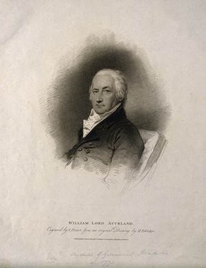 view William Eden, 1st Baron Auckland. Stipple engraving by C. Picart, 1810, after H. Edridge, 1809.