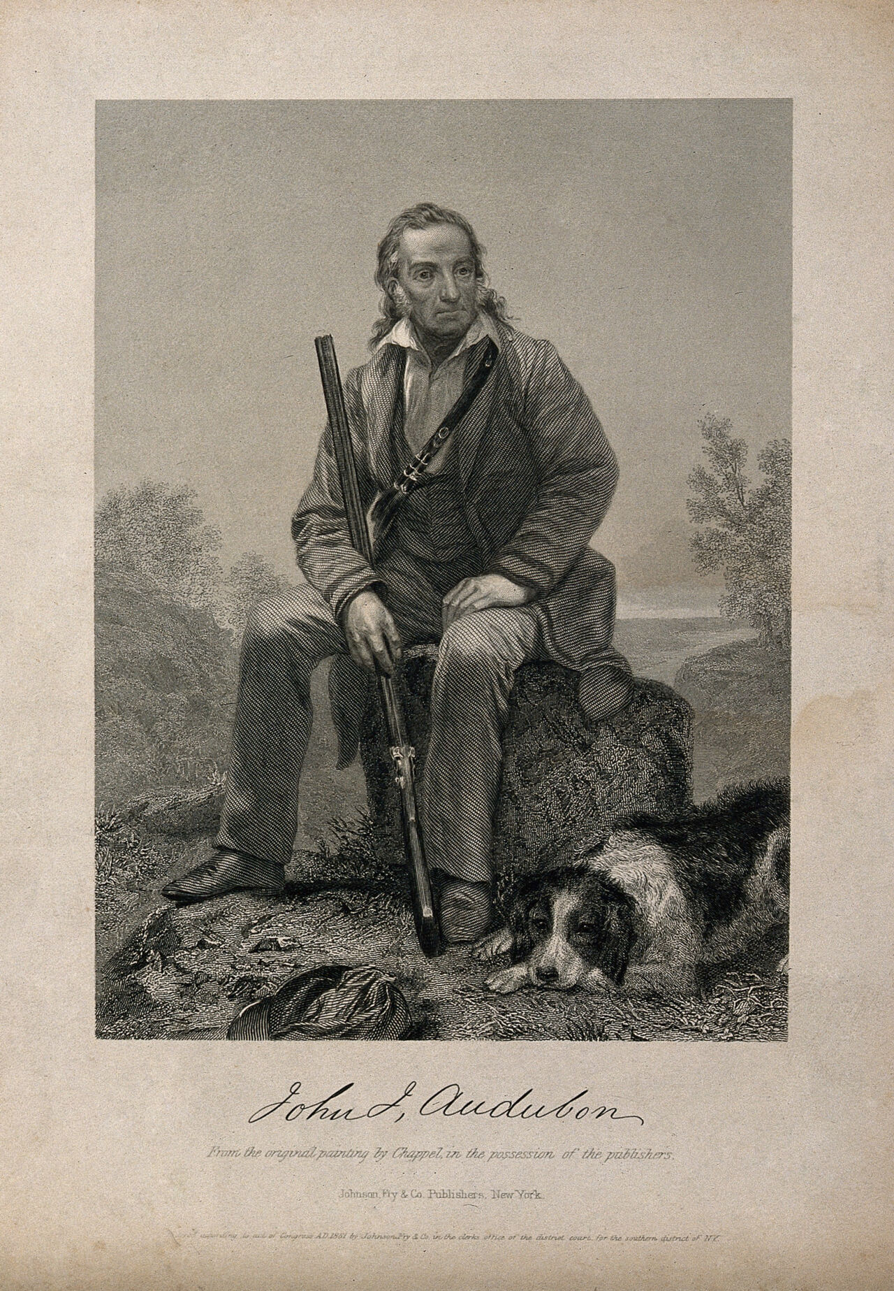 Jean Jacques Audubon. Line engraving after A. Chappel., 1851, by Alonzo Chappel