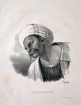 Averroes. Lithograph by P. R. Vignéron, 1825, after Raphael.