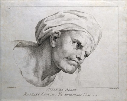 Averroes. Line engraving by D. Cunego, 1785, after A. R. Mengs after Raphael Sanzio.