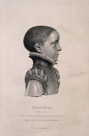 view Francis Bacon, Viscount St Albans. Stipple engraving by F. Holl after A. Hughes.