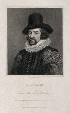 view Francis Bacon, Viscount St Albans. Stipple engraving by J. Posselwhite after J. Houbraken, 1738.