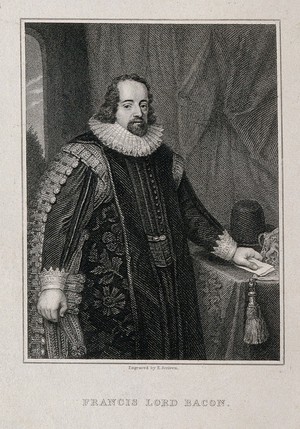 view Francis Bacon, Viscount St Albans. Engraving by E. Scriven after A. Bleyenberch.