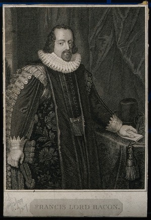 view Francis Bacon, Viscount St Albans. Line engraving after A. Bleyenberch.