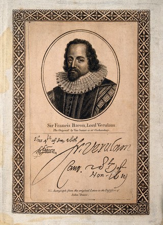 Francis Bacon, Viscount St Albans. Line engraving after P. van Somer.
