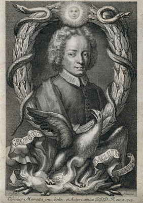 Giorgio Baglivi. Line engraving by C. Duflos le père after C. Maratta, 1703.