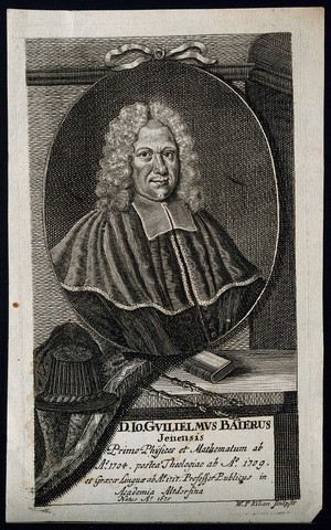 view Johann Wilhelm Baier. Line engraving by W. P. Kilian, 1728.