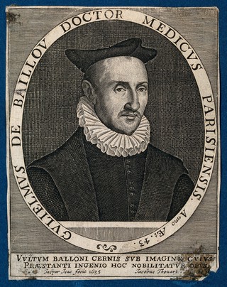 Guillaume de Baillou. Line engraving by J. Isac, 1635.