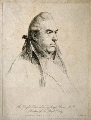 view Sir Joseph Banks. Soft-ground etching by W. Daniell, 1811, after G. Dance, 1803.