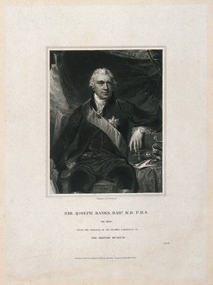 view Sir Joseph Banks. Stipple engraving by H. Robinson, 1835, after Sir T. Lawrence.