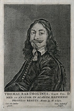 Thomas Bartholin. Line engraving by J. Suyderhoef, 1651, after C. van Mander III.