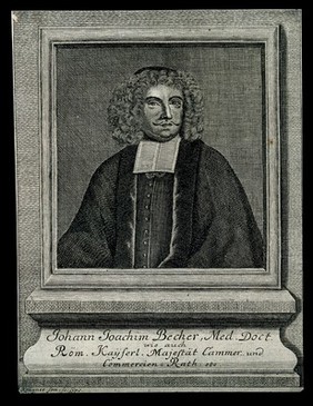 Johann Joachim Becher. Line engraving by J.G. Krügner, senior.