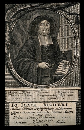 Johann Joachim Becher. Line engraving by W. P. Kilian, 1675.