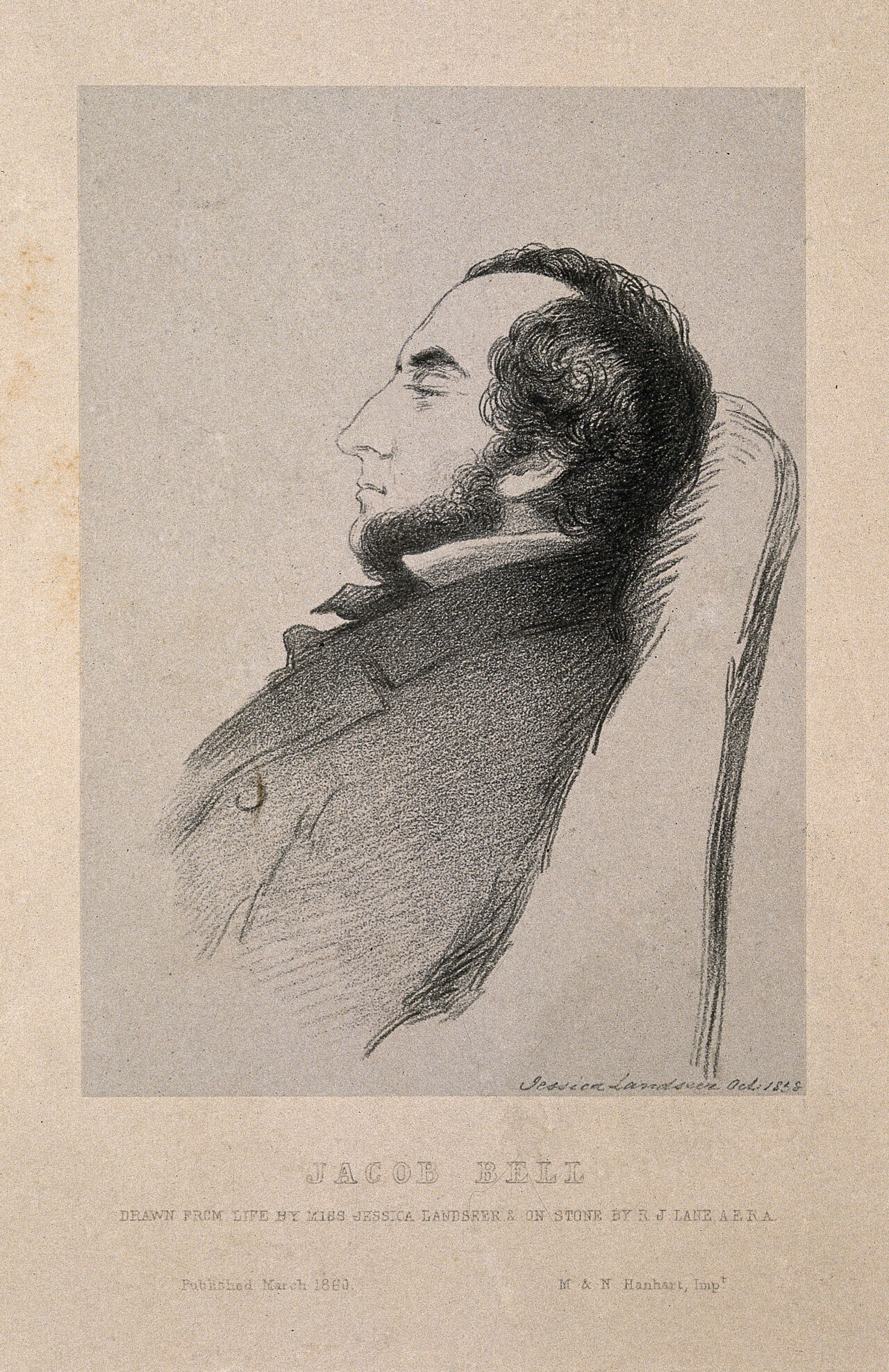 Jacob Bell. Lithograph by R.J. Lane after Jessica Landseer, 1858., 1858, by Jessica Landseer
