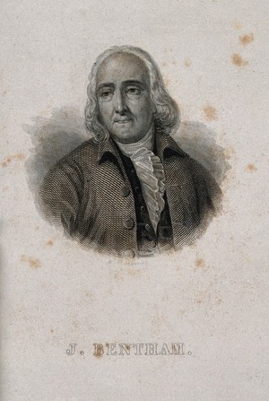 view Jeremy Bentham. Line engraving by W.J.J. Des Hauvents.