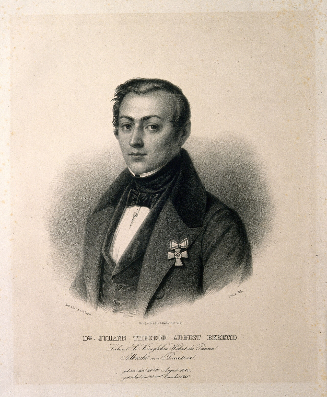 Johann Theodor August Berend. Lithograph by C. Wild after C.J. Begas., by Carl Joseph Begas