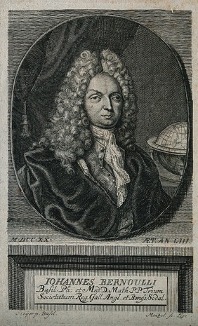 Johann Bernoulli. Line engraving by J. G. Mentzel, 1720, after C. Leyer [?].