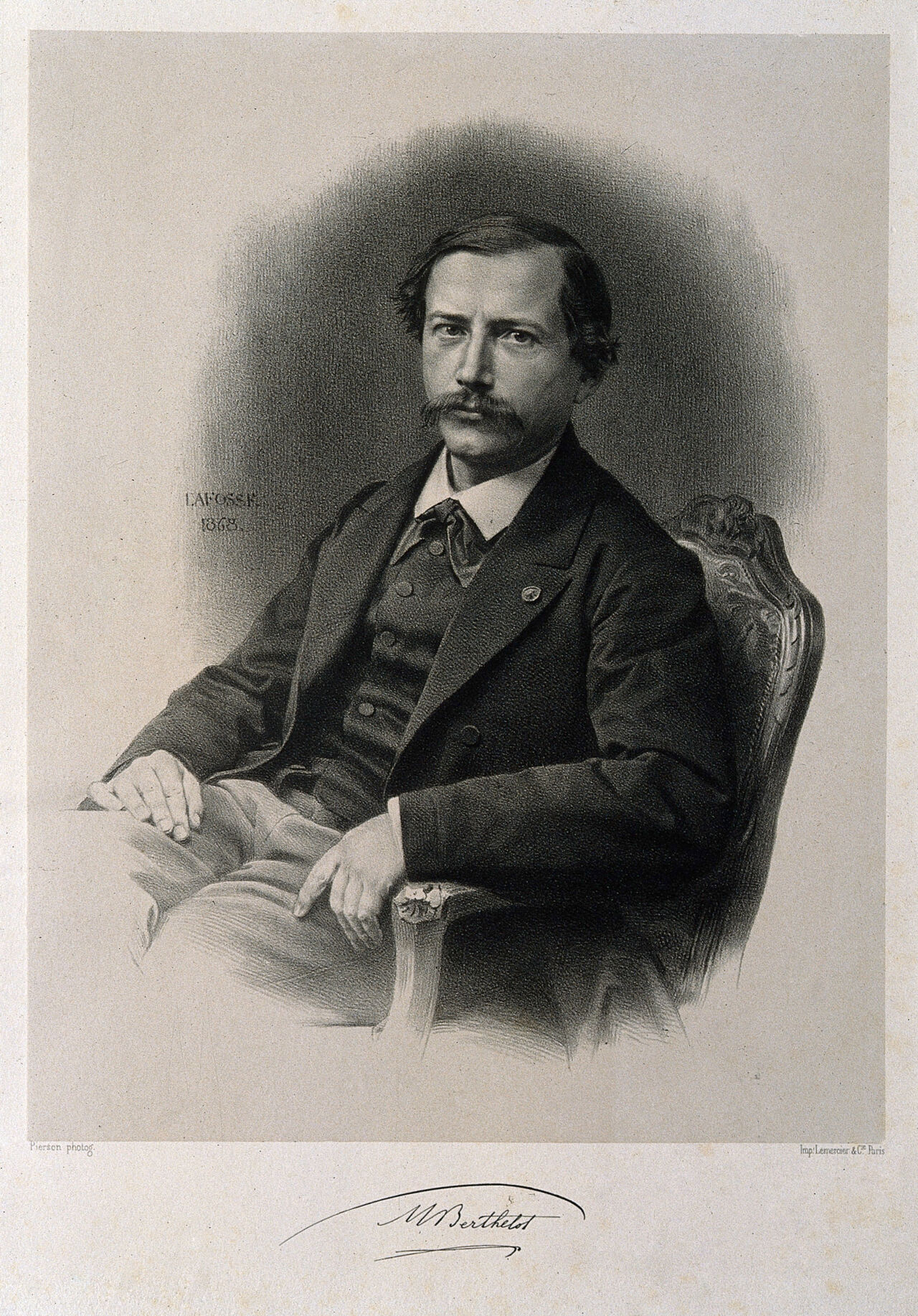 Marcellin Pierre Eugène Berthelot. Lithograph by J.B.A. Lafosse, 1868, after P.-L. Pierson., 1868, by Pierre-Louis Pierson