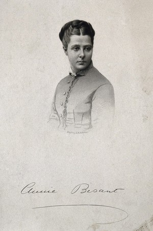 view Annie Besant. Stipple engraving by A. H. Ritchie.