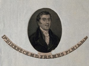 view George Birkbeck. Stipple engraving.