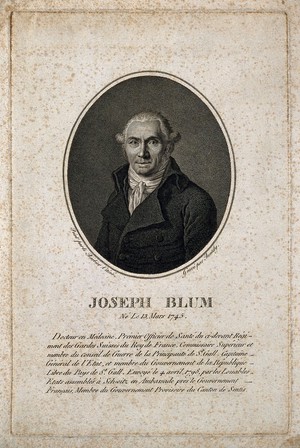 view Joseph Blum. Stipple engraving by Bentely after J. J. F. Le Barbier.