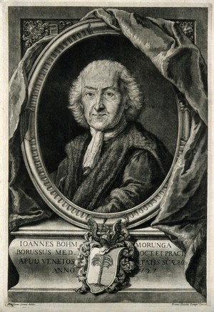 view Johannes Boehm [Morunga]. Mezzotint by F. Zucchi after N. Grassi, 1727.